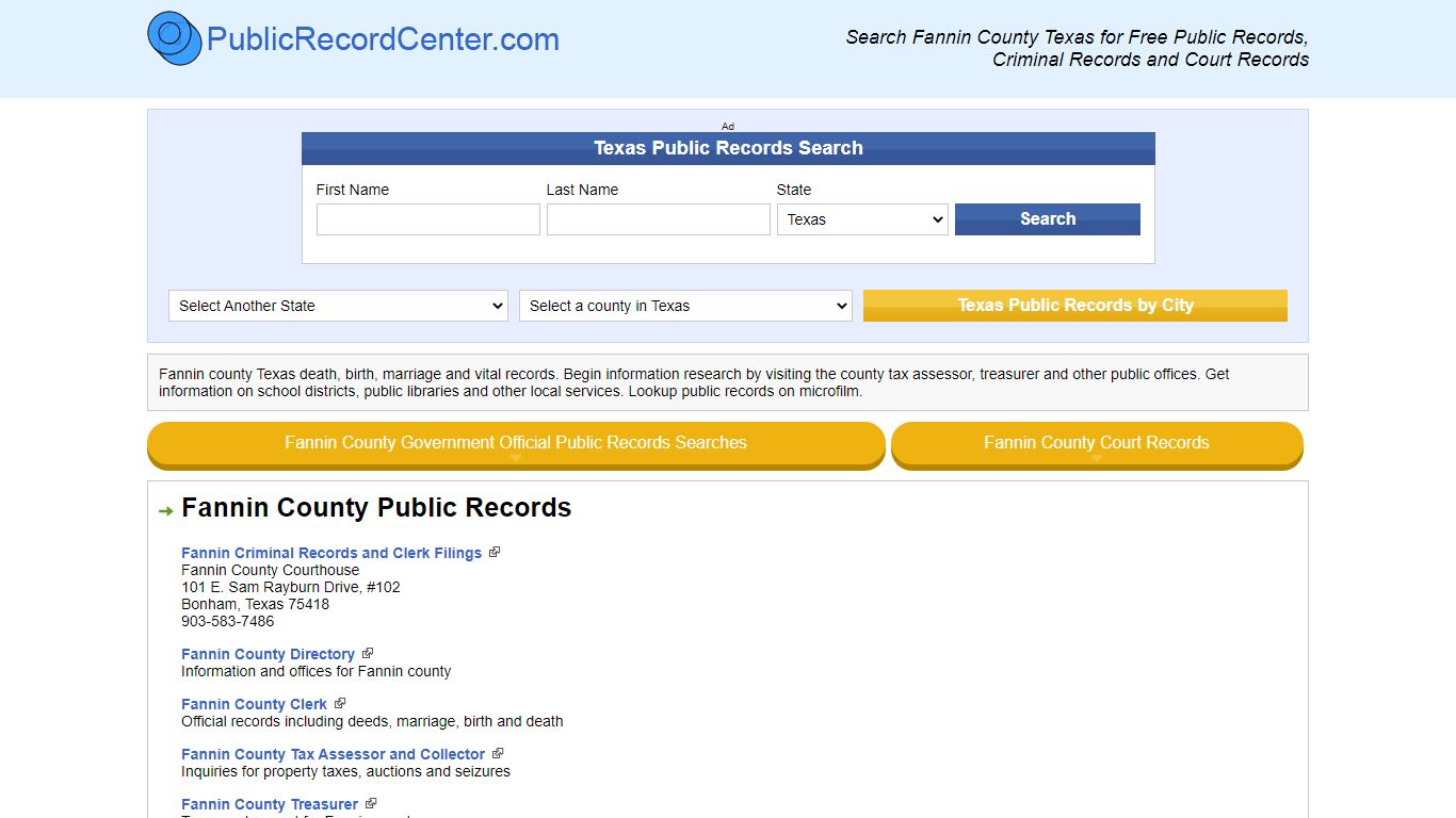Fannin County Texas Free Public Records - Court Records ...